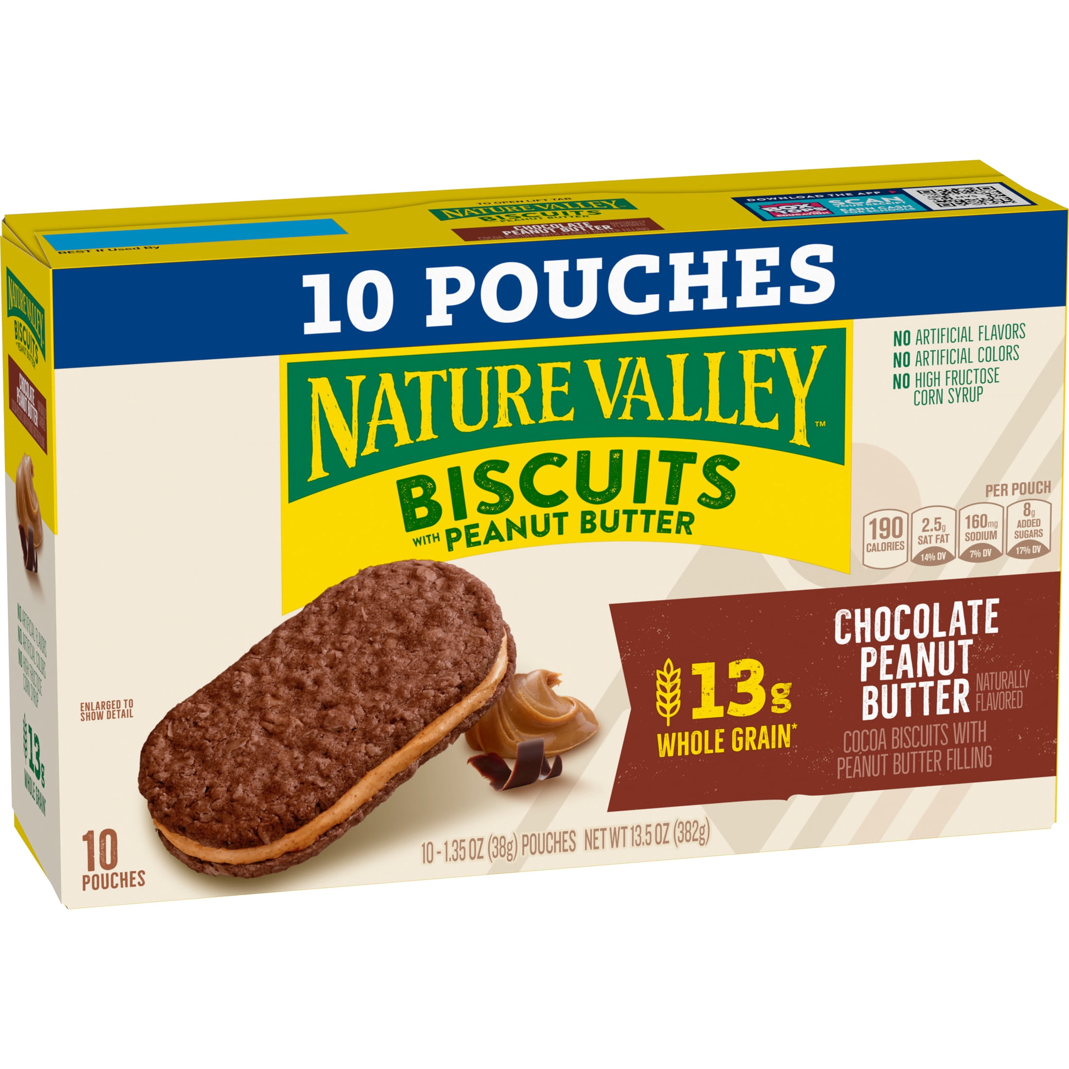 (6 pack) Nature Valley Biscuit Sandwiches, Chocolate Peanut Butter, Snack Bars, 10 Bars, 13.5 oz