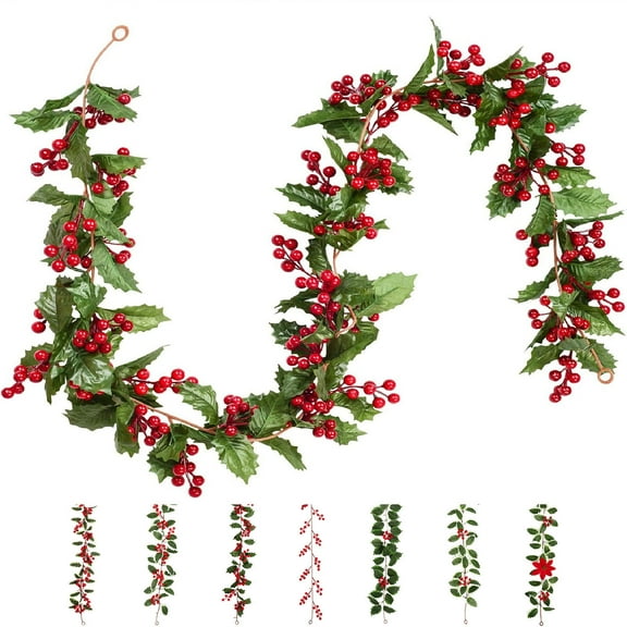 Yhmxh 3FT Red Berry Christmas Garland, Xmas Berry Garland for Winter Decor, Flexible Artificial Berry Garland for Indoor Outdoor, Fireplace Hanging Decoration for Christmas Holiday NewYear Decor