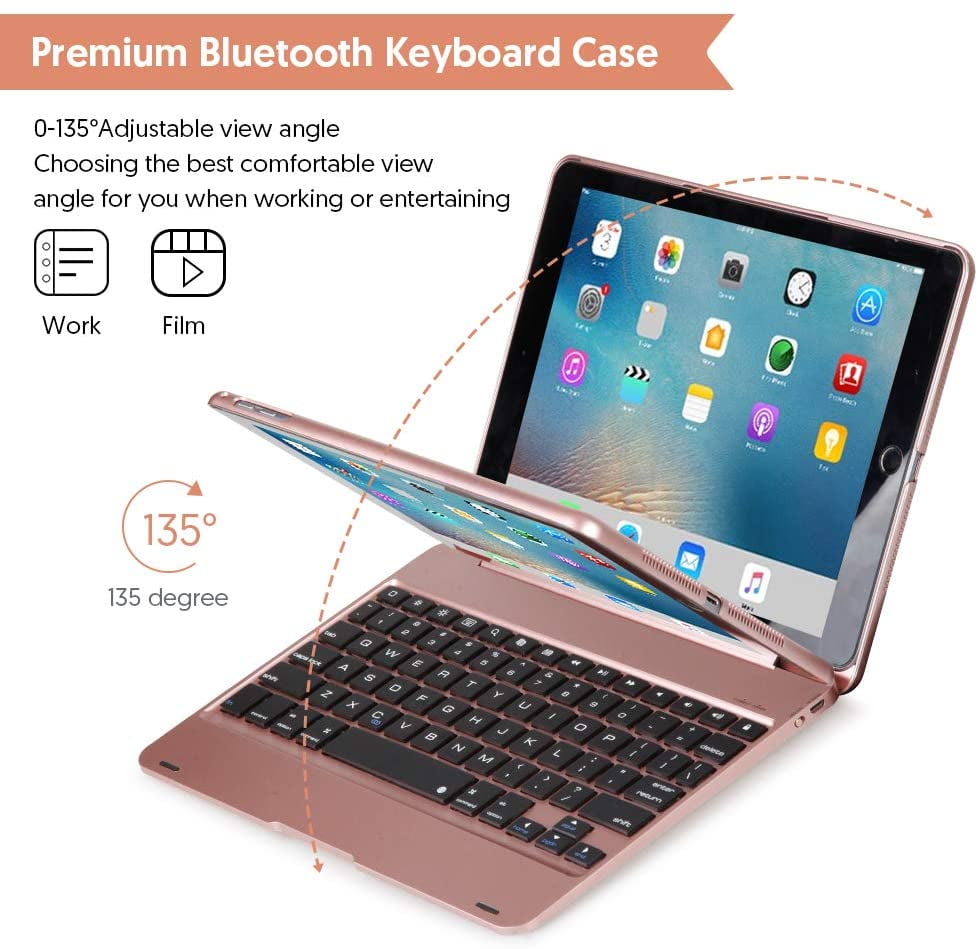 Black 60-Hour Typetime Precisive Touchpad Lightweight Keyboard Folio for iPad Kibbol Detachable Keyboard Case for iPad 9.7 Bluetooth 5 Air 2 7-Color Backlit One-Step Pairing 6 Gen & 5 Gen 