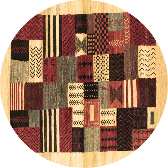 Ahgly Company Indoor Round Abstract Brown Contemporary Area Rugs, 7' Round