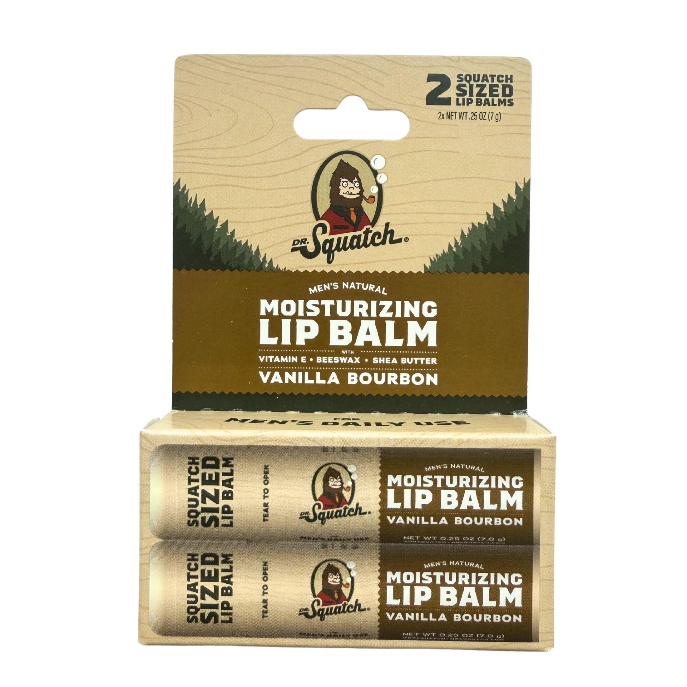 (4 pack) Dr. Squatch Moisturizing Lip Balms, Natural Lip Moisturizer Butter for Men Lip Care, Vanilla Bourbon, 0.25 Oz, 2 Pack
