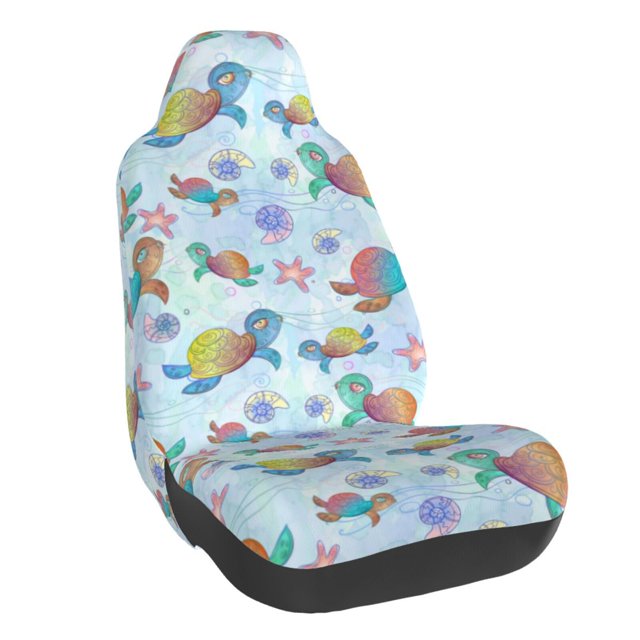 Wukai Colorful Sea Turtle Full Set Car Seat Covers with Soft Padding Universal Auto Front Seats Protector and Cushion Mat