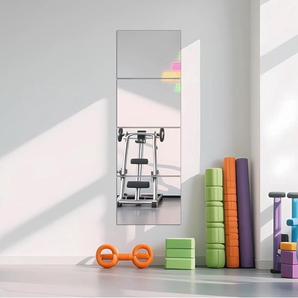 Azulejos de Espejo de Pared de Longitud Completa, 12 x 12 x 4 Piezas sin Marco, Espejo de Pared de Vidrio para Gimnasio en casa, Puerta, recámara, Sala de Estar