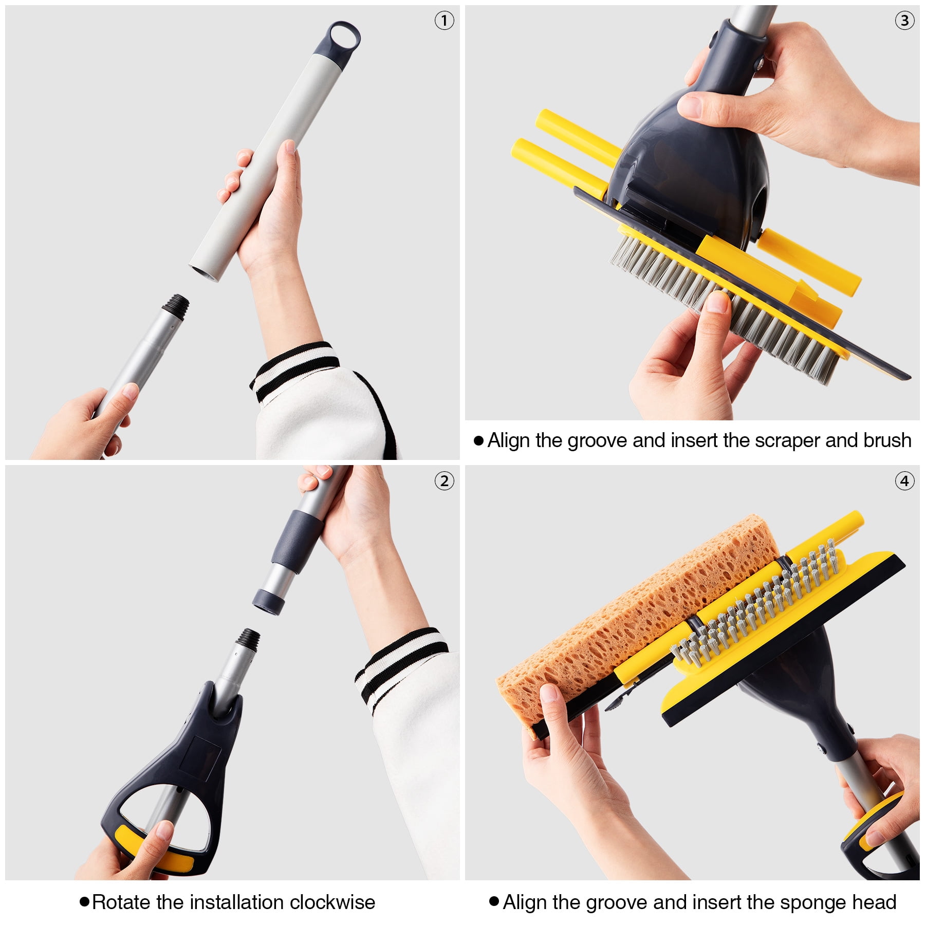 Yocada Sponge Mop Home Commercial Use Tile Floor Bathroom Garage Cleaning  with Squeegee and Extendable Telescopic Long Handle 41-53 Inches Easily Dry  Wringing