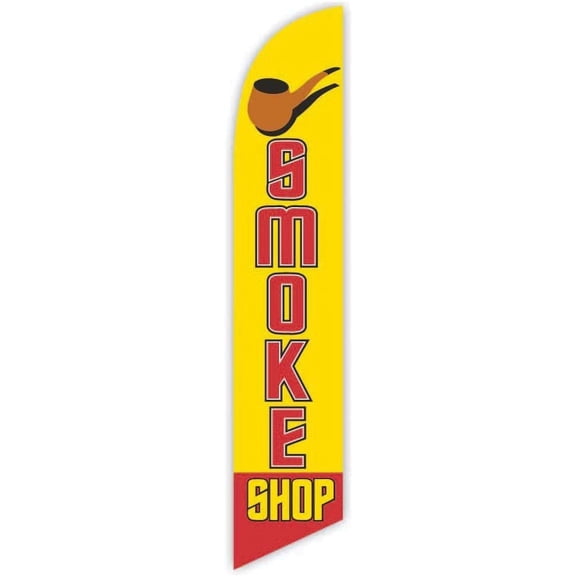 Cobb Promo Smoke Shop Yellow Advertising Feather Flag 12ft - Replacement Flag Only Without Poleset