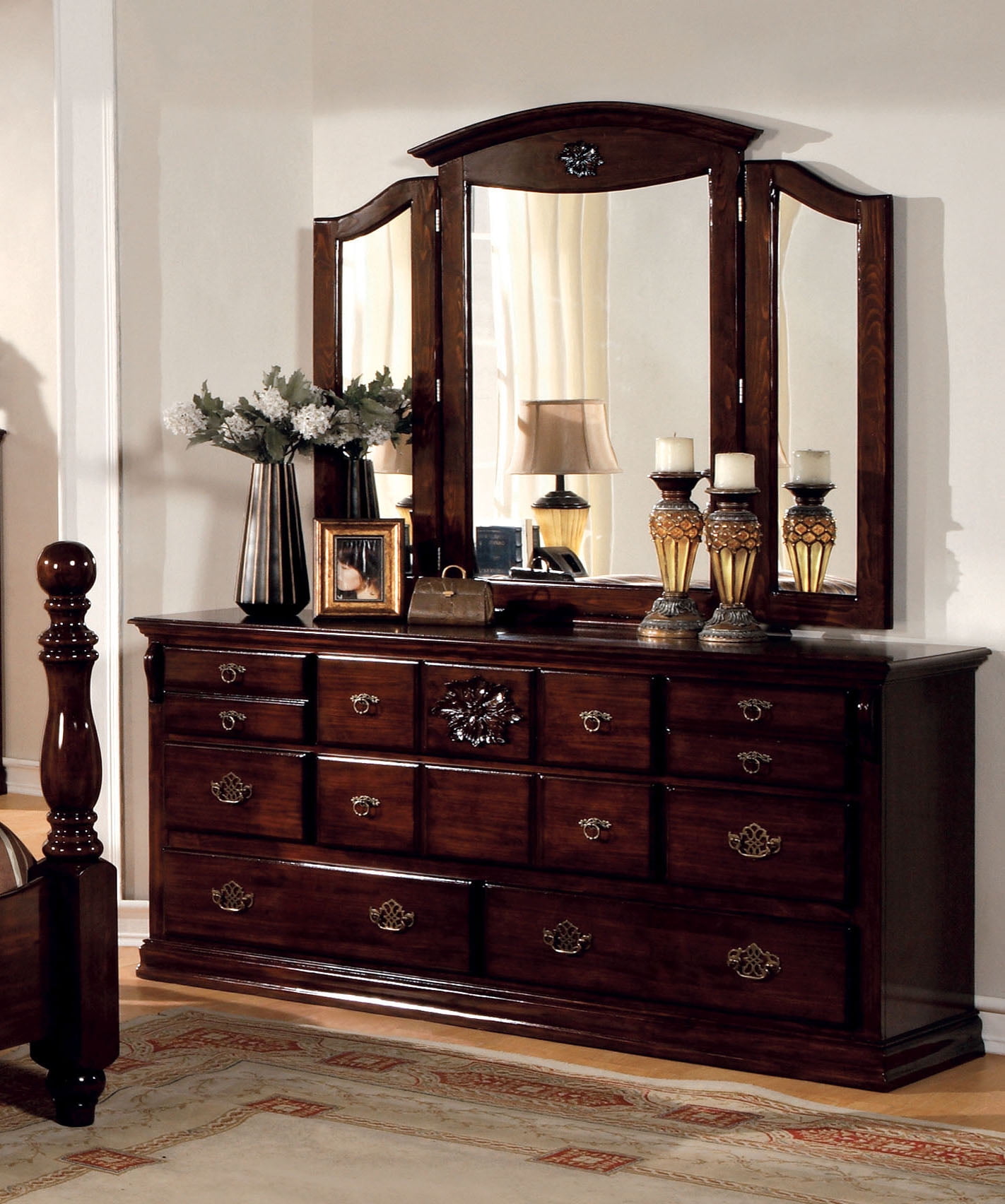 Furniture Of America Chante Dresser And Mirror Set Glossy Dark