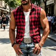 thumbnail image 6 of Atkumj Plaid Vest for Men Versatile Turn Down Collar Button Up Vest Fashion Loose Color Block Sleeveless Shirts for Men for Relaxed Daily Outfit S, 6 of 8