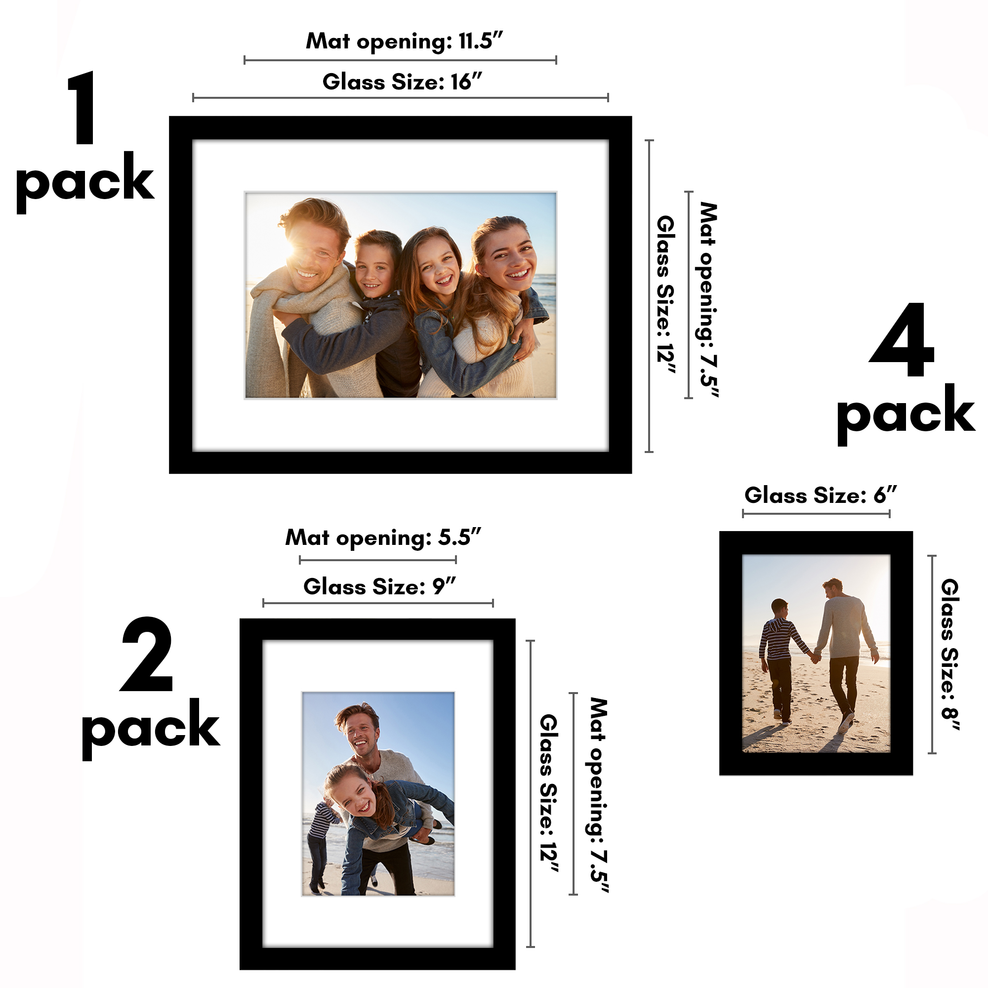 Americanflat 16x12, 9x12, 6x8 Picture Frame with Shatter-Resistant Glass 7 Pack Frames Gallery Wall - Black