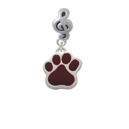 Large Maroon Paw - Clef Note Charm Bead