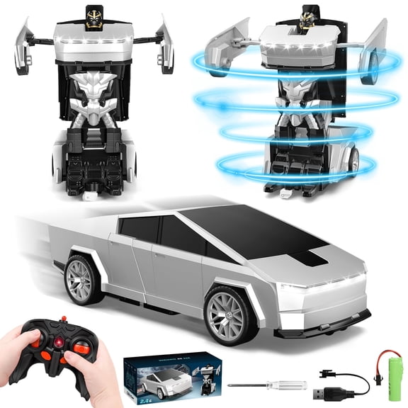 UQN Transform Rc Cars for Boys 4-7, Cyber Truck Toy Car & Transforming Robot, 2.4Ghz 1:18 Scale Remote Control Car, One-Button Deformation 360°Rotation, Kids Car Toy Gifts for Boys 8-12