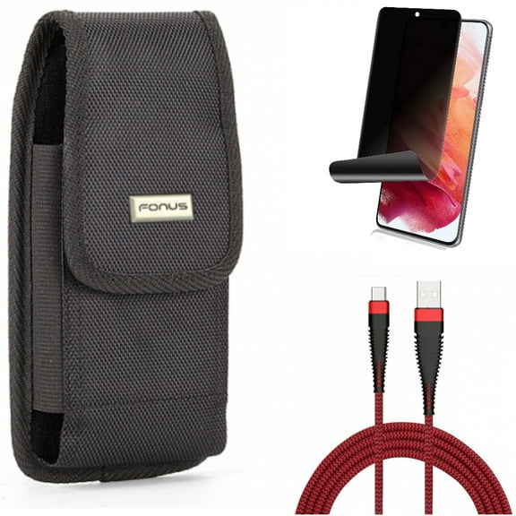 Privacy Screen Protector & Case Belt Clip & 10ft USB Cable for Samsung Galaxy S22 (6.1") - TPU Film Fingerprint Works & Swivel Holster & Type-C Charger Cord Accessory Bundle