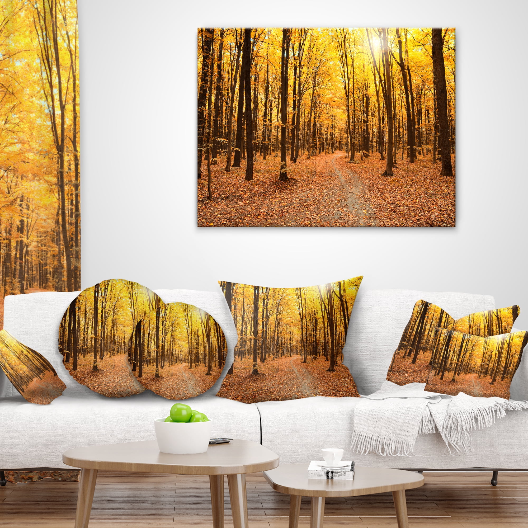 Designart Yellow Treetops in Fall Forest - Modern Forest Throw Pillow - 18x18