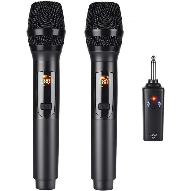 Wireless Microphones, Professional UHF Dual Microphones for Karaoke,  Wireless Dynamic Microphone System Set with Rechargeable Receiver,Plug and  Play
