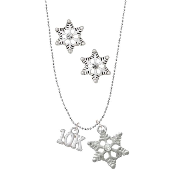 Delight Jewelry Silvertone 10K Silver tone Snowflake Charm Necklace and Stud Earrings