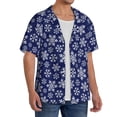 thumbnail image 2 of Honeii Snowflakes On Dark Blue for Men's Short-Sleeved Button-Up Collared Shirt Featuring A Pocket, Perfect for Beach Vacations, And Travel Adventures.-Large, 2 of 5