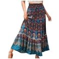 thumbnail image 3 of CAIXIA Flowy Skirts for Women Midi Length Straight Striped Stretchable Fabric Chiffon Elastic High Waist Pleated A-Line Flared Maxi Skirts, 3 of 9