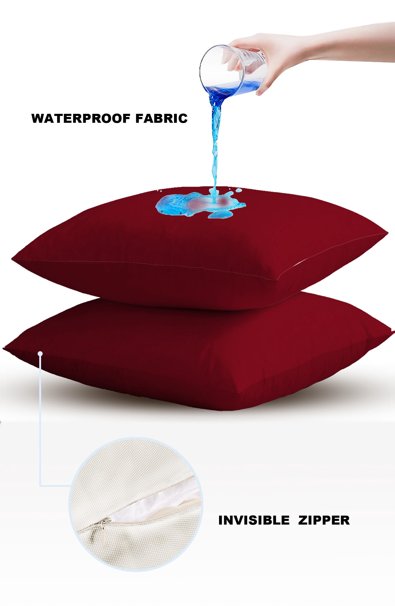 Minimalist Art Burgundy Red Color Outdoor Pillow Covers Waterproof Throw Pillow Cover 18x18in Set of 2,Square Decorative Pillowcases Cushion Case for Patio Sofa Couch,Solid Pure Dark Maroon