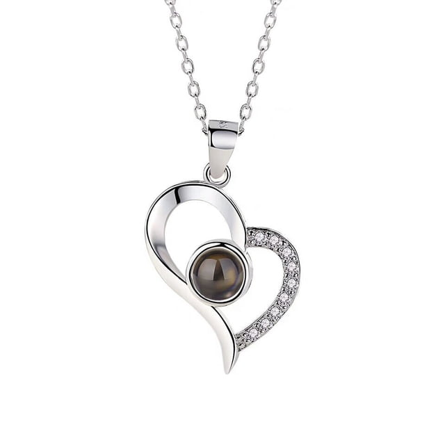 Collar de plata de ley S925 con proyección de "Te amo" en 100 idiomas para mujer, collar sencillo con memoria de amor hueco, cadena de clavícula