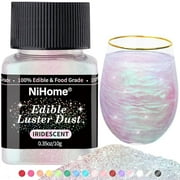 NiHome Edible Food-Grade Glitter Powder Glimmer Luster Dust Metallic Fancy Food Decorating Sprinkle Glimmery Dust for Drink Wine Beverage Cake Bakery Vegan Allergen-Free (Iridescent, 0.35oz/10g)
