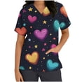 thumbnail image 2 of Busydd Plus Size Scrub Tops Women Fashion Graphic Print Valentines Day Nursing Scrub Top Casual Oversized Short Sleeve V Neck Women Scrubs with Pockets, 2 of 4