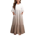 thumbnail image 2 of ITSAME Girls A-Line Maxi Dress Flowy Ruffle 3/4 Sleeve Round Neck Gradient Print Summer Fashion Casual Dress Khaki Size 12, 2 of 7