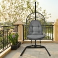 thumbnail image 2 of Costway Hanging Wicker Egg Chair w/ Stand Cushion Foldable Outdoor Indoor Gray, 2 of 10