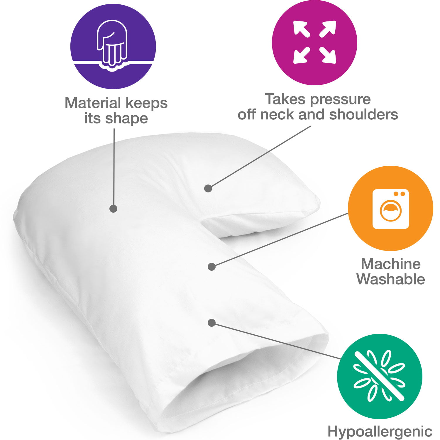 Wenyun Side Sleeper Pillow U Shaped Contour Pillow: Cool Firm Hypoallergenic Orthopedic Pillow Fit for Neck Support Shoulder Back/Neck Pain Relief 