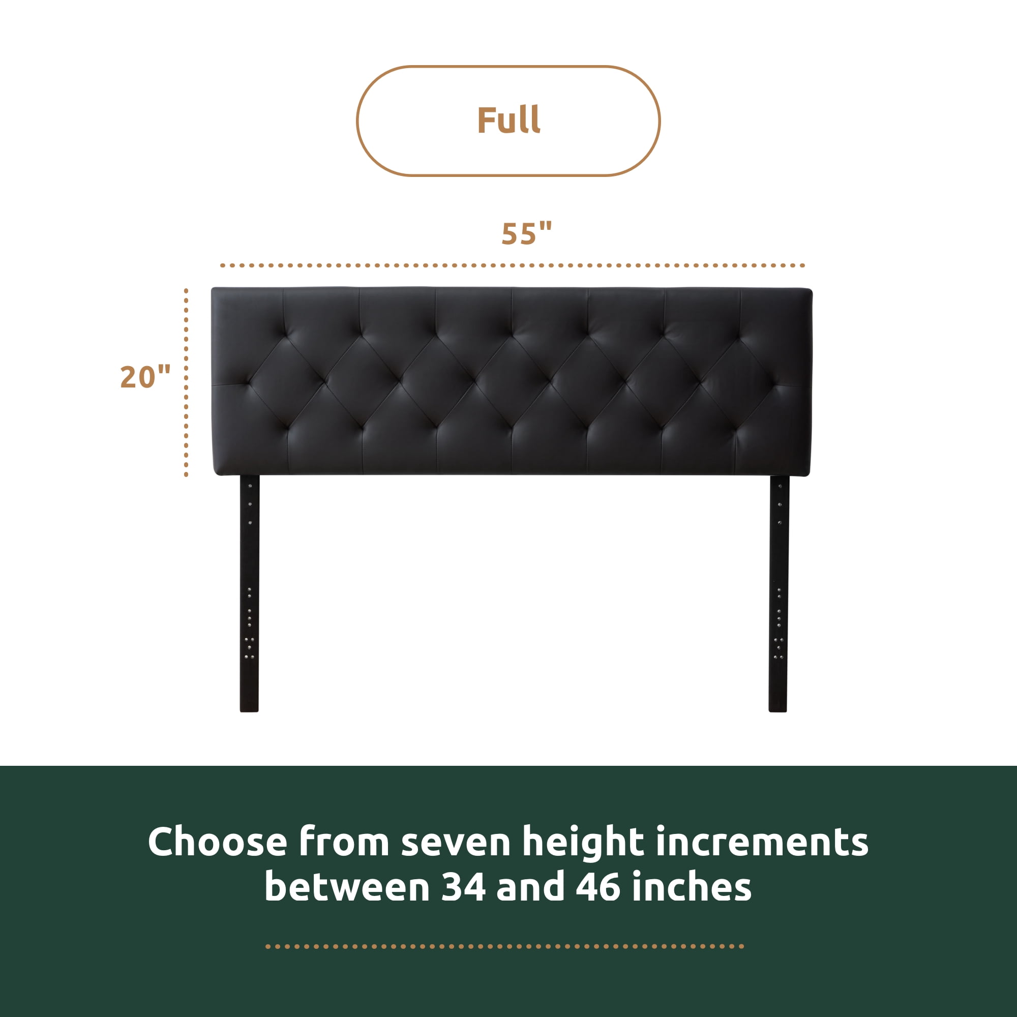 Rest Haven Harrington Faux Leather Upholstered Headboard, Full, Black