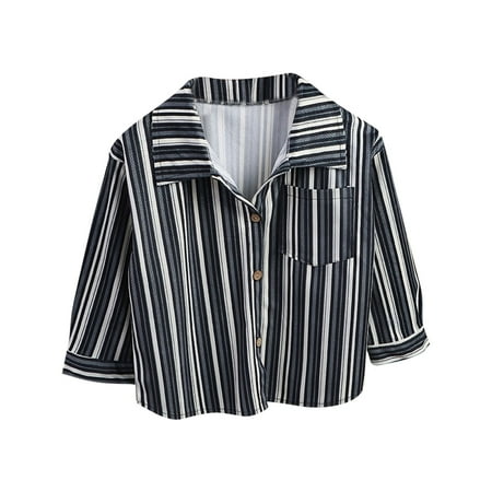 

Odeerbi Toddler Boys Girls Striped Shirt Button Down Long Sleeve Shirt Fashion Spring Fall Casual Shirt Jacket Black