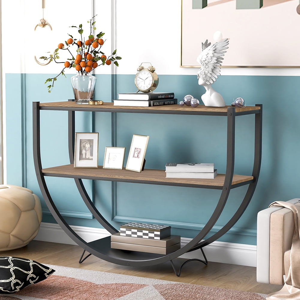 Lowestbest Rustic Industrial Design Console Table, Demilune Shape Textured (Brown) Lowestbest Rustic Industrial Design Console Table, Demilune Shape Textured (Brown)