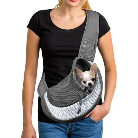 SUCS Pet Dog Sling Carrier Large Pocket Adjust Strap Design Breathable Mesh Travel Safe Sling Bag Carrier for Dogs Cats
