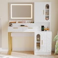 thumbnail image 7 of TROPOW Vanity Desk with Mirror and Lights, Fluted Vanity Table with Drawers and Cabinets, Modern Makeup Desk with Charging Station, 3 Color Lighting Modes,White, 7 of 7