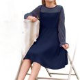 thumbnail image 6 of Long Sleeve Girls Mesh Patchwork Dress Kids Children Dots Print A-line Knee Dress for 4-14 Years, 6 of 7