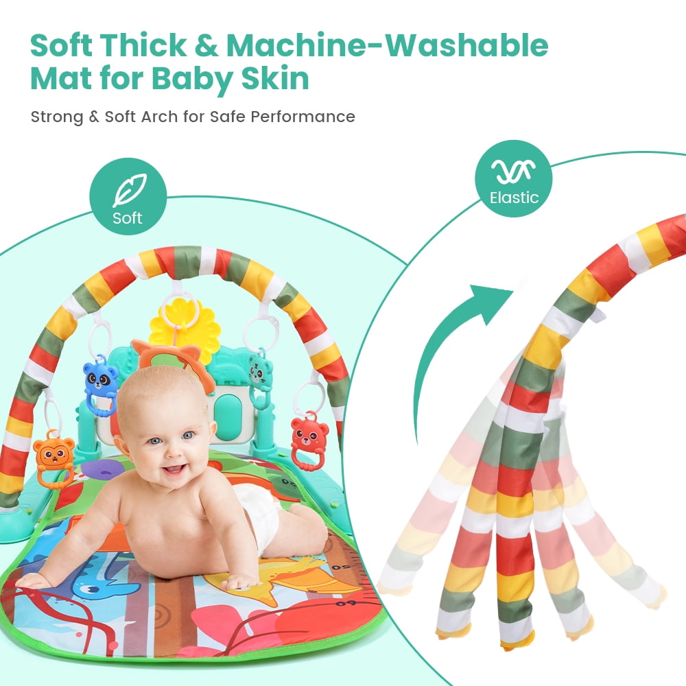 JoyStone Baby Gym Mat with Piano & Lights, Activity Tummy Time Mat for 0-12 Months, Green