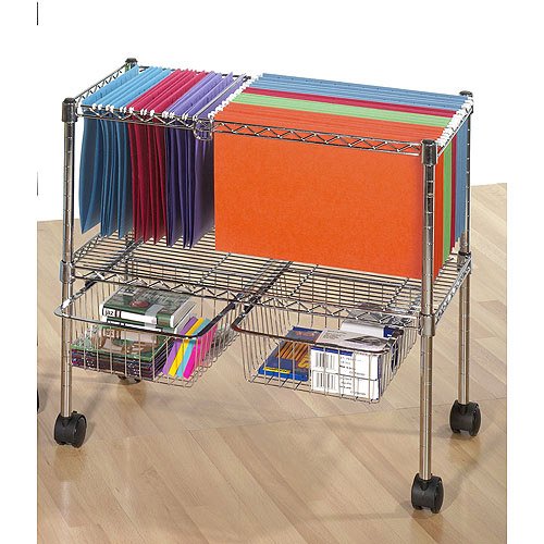 Rolling Open Storage File Cart, Chrome