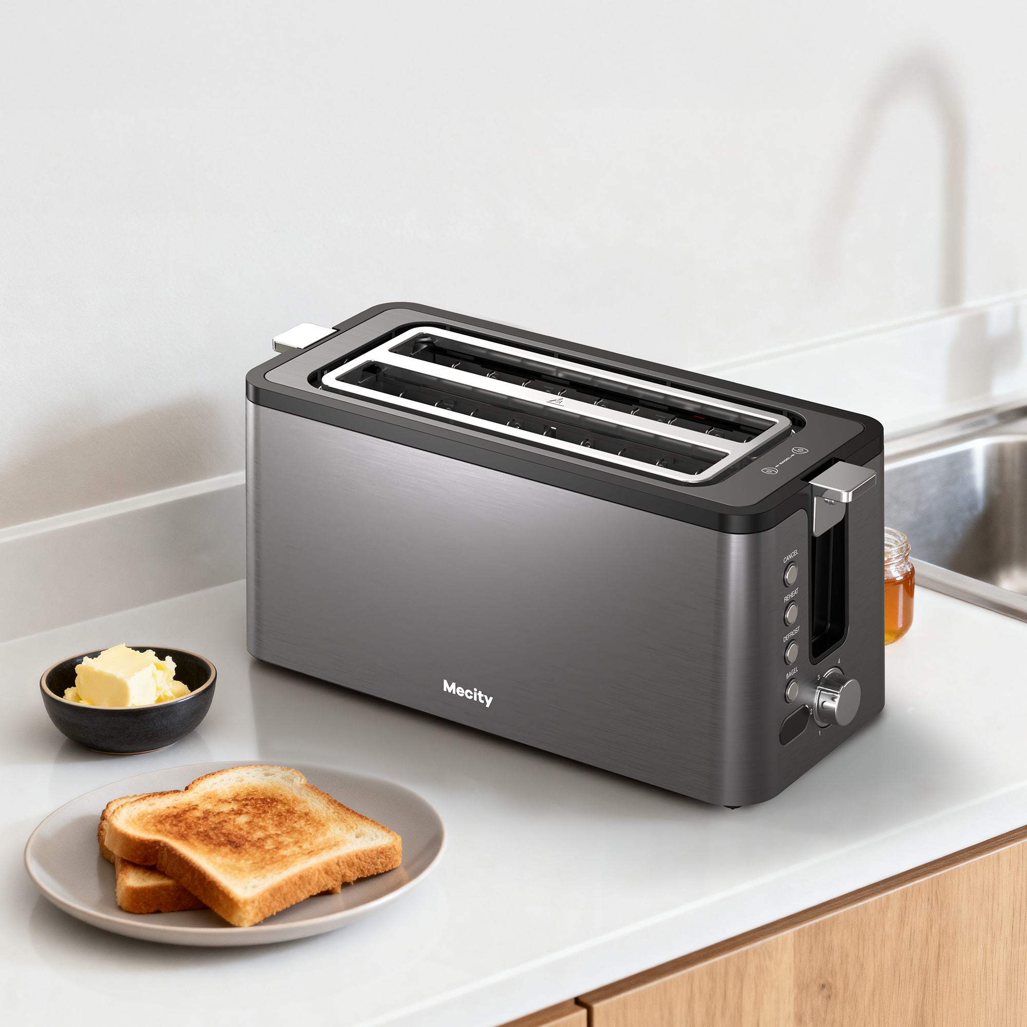 Mecity 4-Slice Long Slot Toaster with Countdown Timer, Grey photo 5