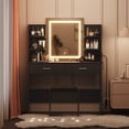 thumbnail image 4 of GloryStar Vanity Desk with Lighted Mirror, Makeup Vanity Set with Power Outlet, Cushioned Stool, Vanity Table with 6 Shelves, 2 Large Drawers, and 3 Color Light Adjustable Brightness, 4 of 7