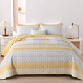 thumbnail image 2 of Juego de colcha WONGS BEDDING, edredón amarillo, tamaño doble, con rayas bohemias, 2 of 9