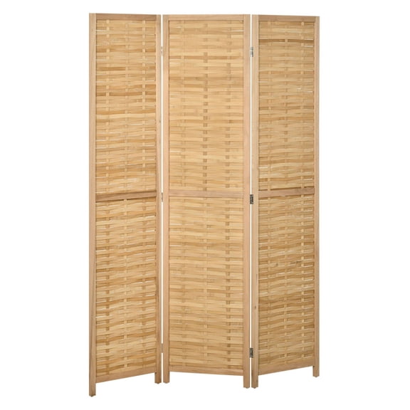 Bamboo Room Divider - 47.25" W x 67" H Folding Privacy Screen - Hand Woven 3 Panel Natural Wood Partition for Home, Office, Bedroom