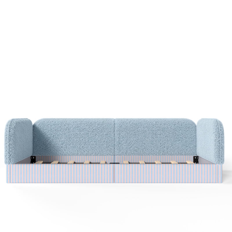 Twin Size Upholstered Floor Daybed Frame for Kids, Half-Enclosed Montessori Platform Bed with 3-Sided Surrounding Guardrails