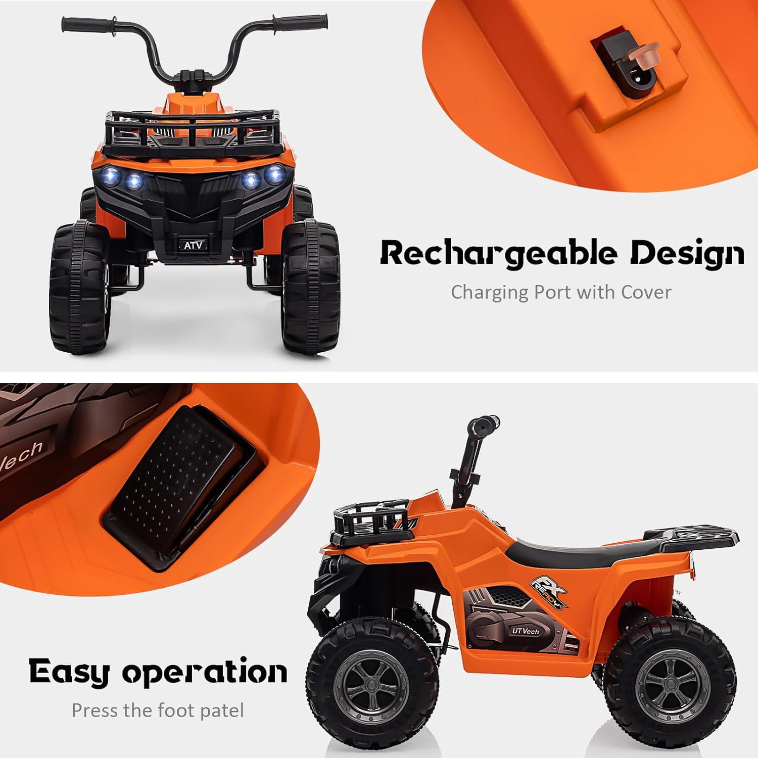 Trilenars 12V ATV Electric 4 Wheeler in Orange with Max 1.8MPH,Orange