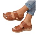 thumbnail image 3 of Bmisegm Ladies Summer Casual Solid Colour Hollow Pearl Slope with Large Size Sandals Slippers Sandals Women Summer Brown 8.5, 3 of 8