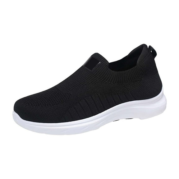 Men's Breathable Casual Shoes Lightweight Comfortable Walking Sneakers For Daily Wear On Flat Sole Loafers 7.5 Black