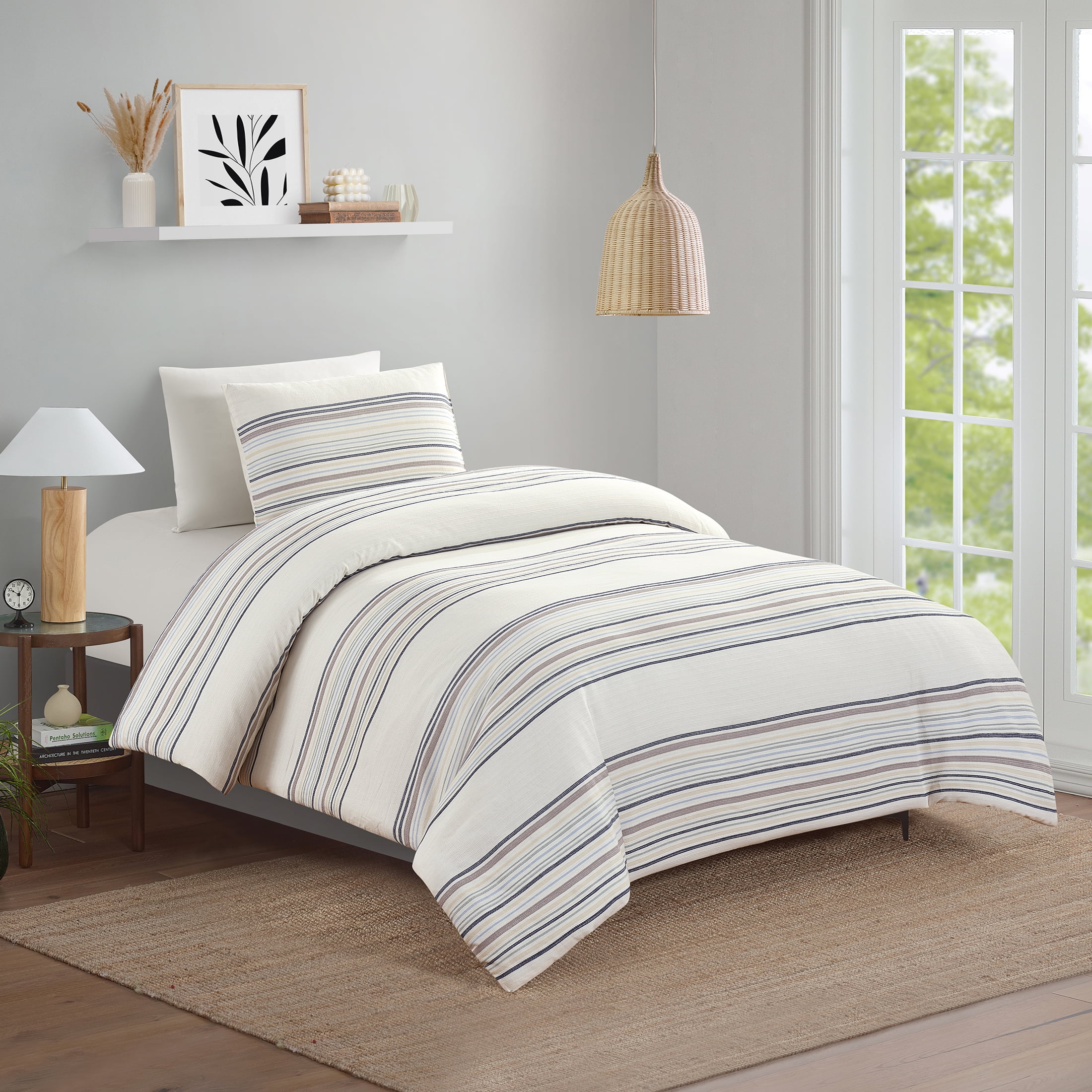 Better Homes & Gardens 2-Piece Blue Yarn Dye Stripe Comforter Set, Blue, Twin/Twin XL, All Ages