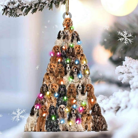 Acrylic 2D FLAT Cocker Spaniel Christmas Tree Shaped Ornament For Cocker Spaniel Lover Gift For Dog Lover Ornament