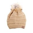 thumbnail image 1 of Gravity Threads Bonnet en Tricot Torsadé avec Pompon en Fausse Fourrure, Camel, 1 of 1