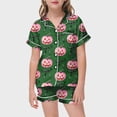 thumbnail image 2 of Likimi Child Kids Girls Halloween Pajamas Set Short Sleeve Hallowmas Pumpkin Print Lapel Button Down Pjs Tops With Shorts For Party Casual Sleepwear, 2 of 4