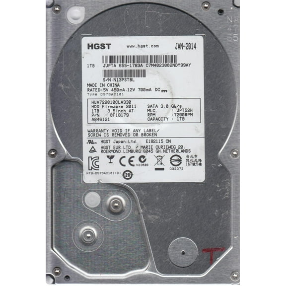 HUA722010CLA330, PN 0F18179, MLC JPT52H, Hitachi 1TB SATA 3.5 Hard Drive