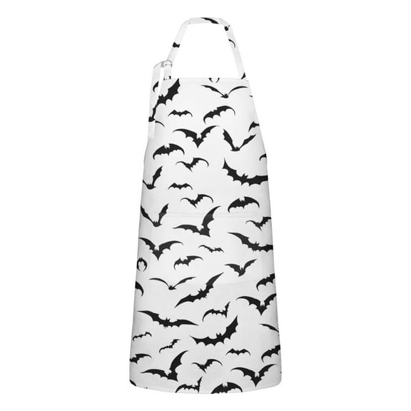 Black Halloween Bats Apron-Garden Aprons for Women with Pockets-Cotton Linen Waterproof Kitchen Cooking Gardening Aprons Adjustable for Kitchen,Cooking,BBQ and Salon 32"x27"