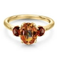 thumbnail image 3 of Gem Stone King 18K Yellow Gold Plated Silver Ecstasy Mystic Topaz and Red Garnet Engagement Ring for Women | 2.74 Cttw | Oval 9X7MM | Gemstone November Birthstone | Size 8, 3 of 6